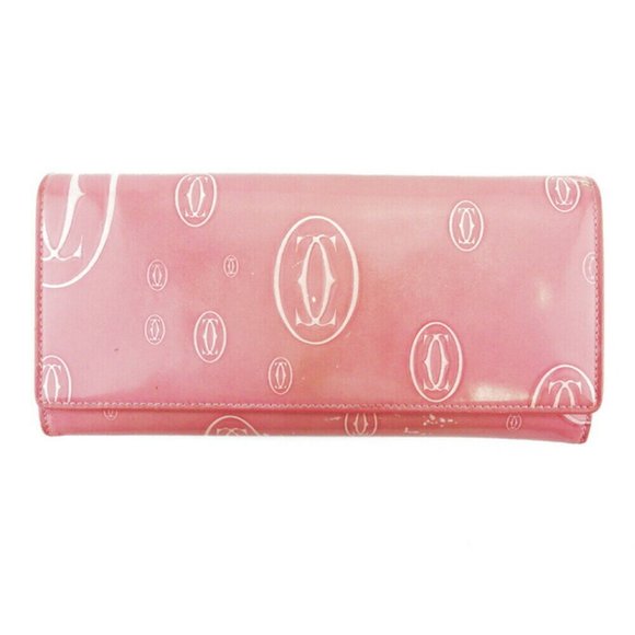 Cartier Purse Happy Birthday pink enamel leather Auth used T18948